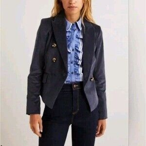 Boden Corduroy Double Breasted Blazer Jacket Womens Sz 6 Fitted Milita Navy Blue